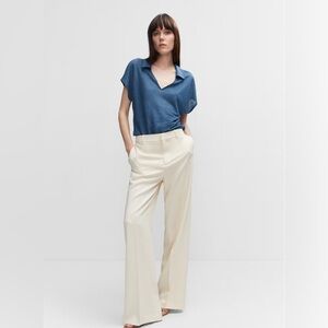 Mango 100% linen sheer crop shirt size medium